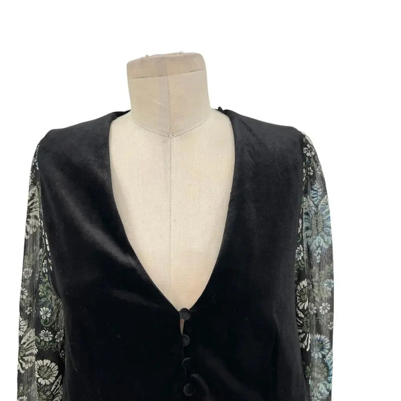 Zara Dress Floral Printed with Black Vest Velvet Layered Long Sleeve Size Small - Picture 3 of 16